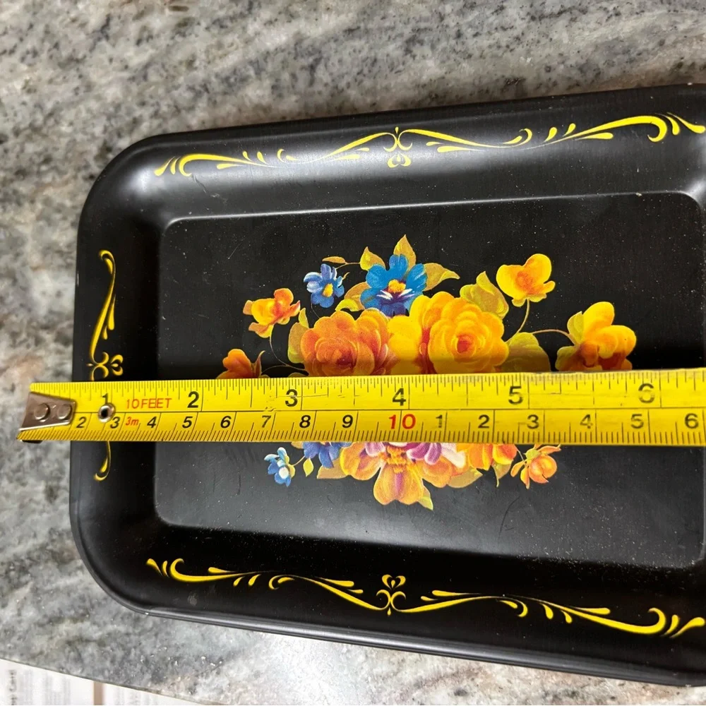 Floral Decorative Tray with Yellow and Orange Accents